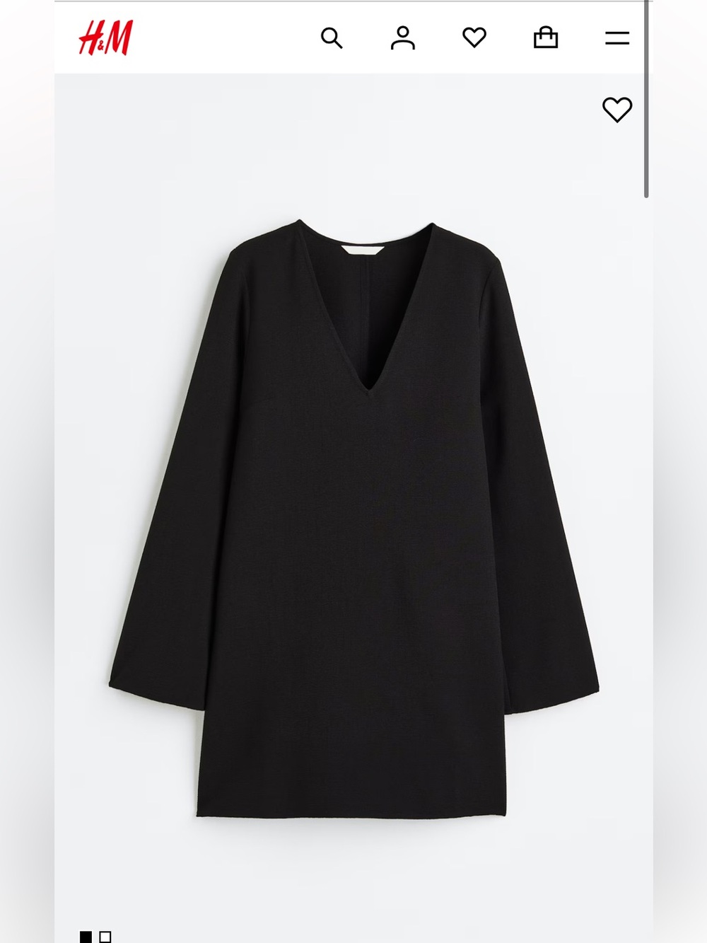 H&M Black‎ V-Neck Long Sleeve Shift Dress-NWT